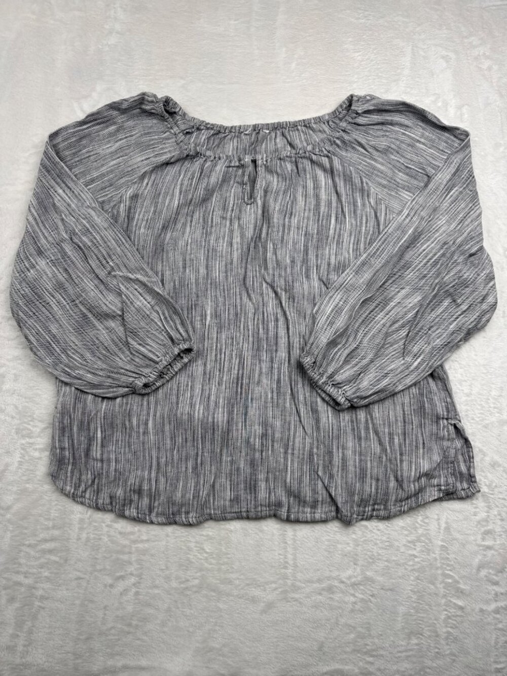 Boston Traders Womens Striped Gray Long-Sleeve Blouse With Elastic Cuffs Size M